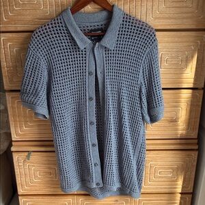 Abercrombie Blue Knit Button-Up Polo